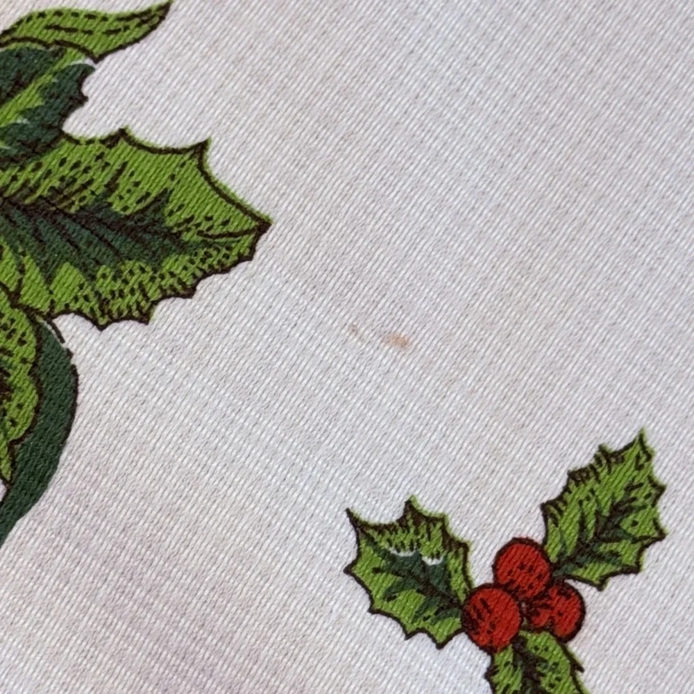 VTG Christmas Tablecloth 54x65 Poinsettia Holly Wreath Floral Holiday Red White